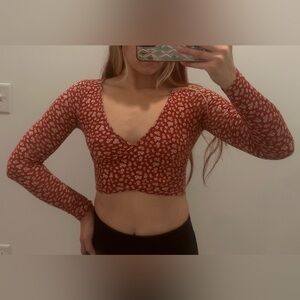 Forever 21 Red Floral Long Sleeve Crop Top